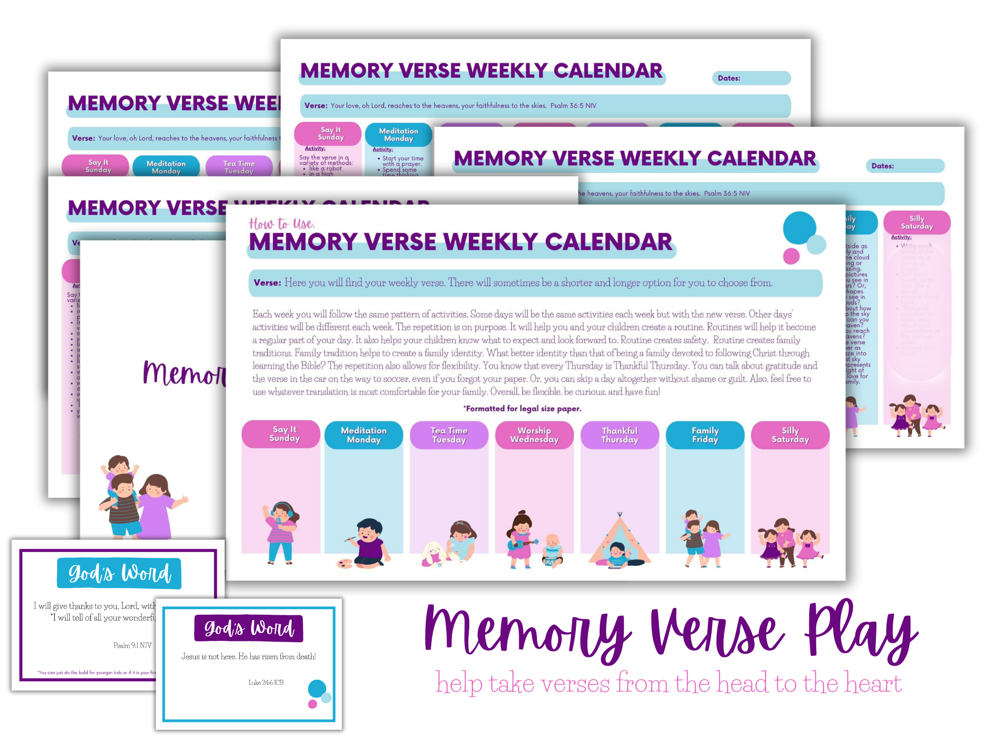 Memory verse weekly calendar of activities love created to play shop
